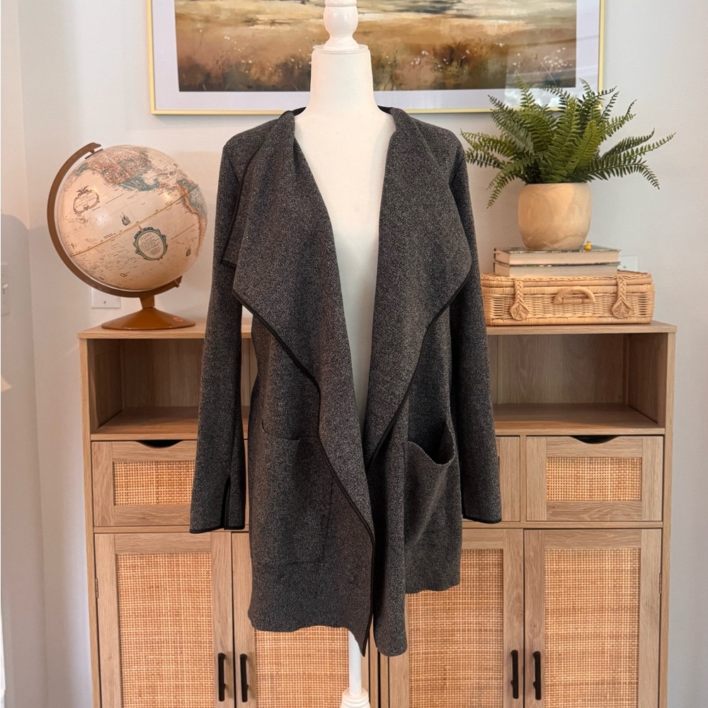 Gorgeous leather-trim Zara knit over coat/ house jacket